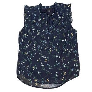 Tamara H. Floral Keyhole Blouse Top Women's Size S Navy Blue Sleeveless